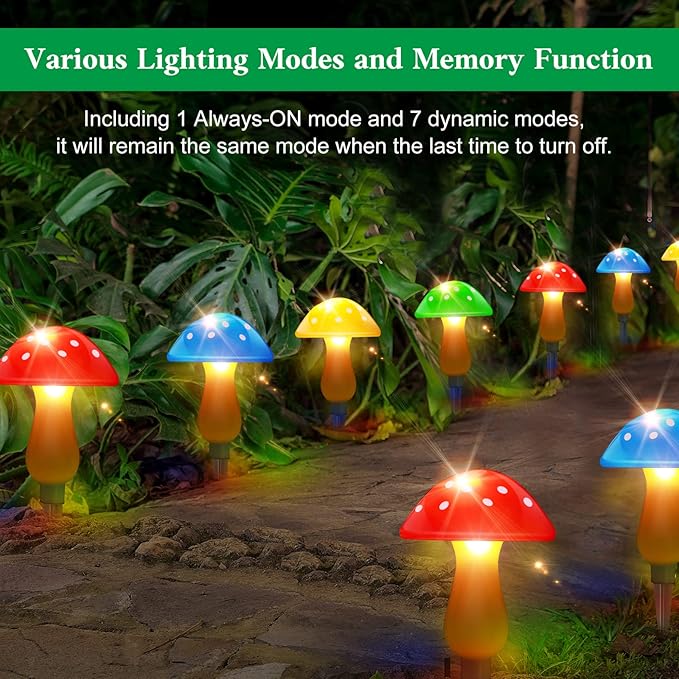 Solar Garden Decor Lights, Solar Powered Mushroom Outdoor Waterproof Long Lasting Mushrooms Stake Lightings with 8 Lights and 8 Modes for Yard Lawn Flowerbed Pathway Decoration (8 in 1)