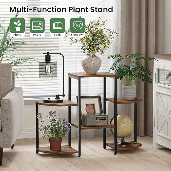 Plant Stand Indoor, Multiple Plant Shelf Corner Rack, 6 Potted Plant Stand, 6 Tiers Large Flower Holder, Planter Display Rack for Patio Balcony Living Room Bedroom Decor, Rustic Brown