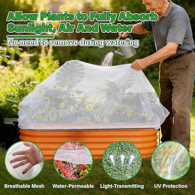 KEOHOL 3-Pack Garden Netting for Raised Beds, 59.1" × 27.6" × 17.7" Rectangular Plant Covers with Ultra-fine Mesh, UV Protected HDPE Plant Netting for Vegetables Flowers Fruits