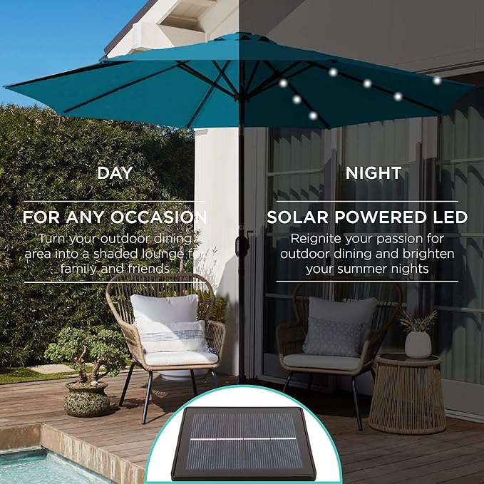 Best Choice Products 10ft Solar Polyester LED Lighted Patio Umbrella w/Tilt Adjustment and UV-Resistant Fabric
