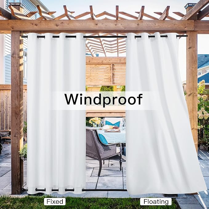 NICETOWN Canvas Outdoor Curtains for Patio Waterproof 2 Panels, Thermal Insulated Silver Rustproof Grommet Top & Bottom Privacy Windproof Outdoor Curtains/Drapes for Cabana, W55'' by L95'', White