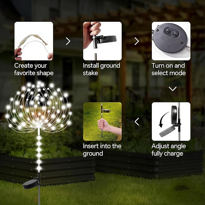 Garden Decor Solar Lights Outdoor,155LED 8 lighting modes pole light Waterproof White Solar Garden Lights for Christmas, Halloween Decoration,Yard, Patio, Porch,Flower Pot,Pathway (2Pack)