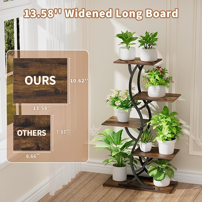 Plant Stand Indoor with Grow Lights - 44" Tall Corner Plant Stands for Indoor Plants, 5 Tiered Metal Plant Shelf, Curved Plant Flower Holder Dispaly Rack for Living Room, Home Patio Balcony (Black)