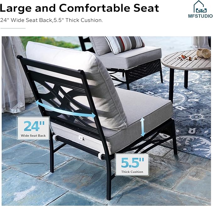 MFSTUDIO Patio Furniture Set, 2 Seat Outdoor Sectional Sofa Conversation Set, Woven Rattan Patio Couch for Backyard, Garden, Deck
