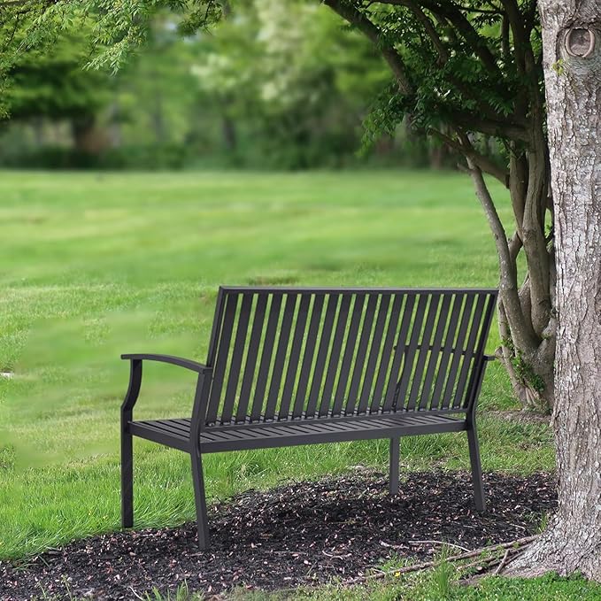 52" Outdoor Bench Garden Bench, Weatherproof Anti-Rust Heavy-Duty Outside Benches Clearance, Aluminum Metal Bench for Front Porch, Patio, Park (Dark Grey,1 PCS)