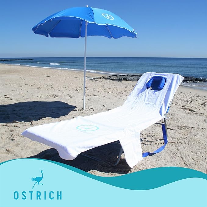 Ostrich Beach Lounge Chair, Folding & Reclining Outdoor Chaise Lounger, Blue - Portable Adjustable Recliner Chair for Lawn, Pool, Patio, Garden, and Yard