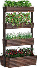 FILWH Wooden Raised Garden Bed Vertical Planter Box, Freestanding Plant Stand for Indoor Outdoor Plants, Herbs, Flowers, Vegetables, Gardening (Carbonized, 4-Tier，29.9 x 17.9 x 55in)
