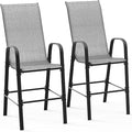 VINGLI Set of 2 Stackable Outdoor Bar Stools – Sling Chairs with High Back & Armrests, for Lawn, Garden, Bar, Grey