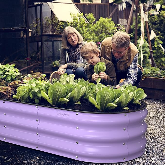 Raised Garden Bed Kit, 5x2x1 ft Galvanized Planter Box Outdoor with Safety Edging, Large Metal Raised Beds for Gardening Vegetables Flower Fruits (Provence Purple)