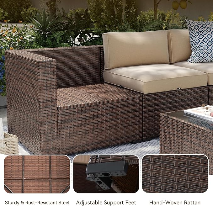 Aoxun Patio Furniture Sets, 14-Piece Outdoor Patio Furniture with 44'' Propane Gas Firepit Table, Wicker Outdoor Conversation Set Sectional Sofa for Backyard, Poolside, Garden