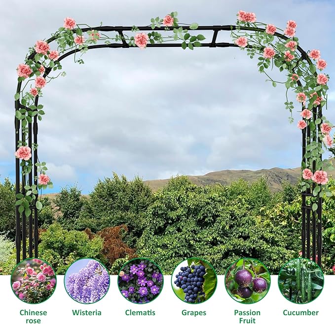 DoCred Garden Arch Trellis for Climbing Plants, 87 Inch Large Garden Trellises Outdoor Metal Plants Support Archway Arbor Tunnel Trellis for Vegetables Plant Decoration, Black