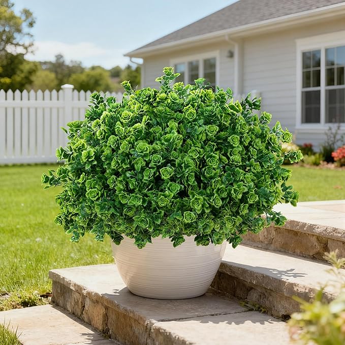 Artificial Fake Outdoor Plants for Spring Summer Decoration, 12 Bundles Fake Plastic Roses UV Resistant Look Real Faux Plants for Planter Outside Front Door Porch Patio Balcony Garden Indoor Yard Urn