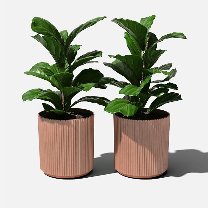 Veradek Demi Series Round Planter for Porch, Patio, Backyard | Durable Plastic-Stone Composite Material | Modern Décor for Tall Plants, Flowers (Terracotta, 20 inch - 2 Pack)