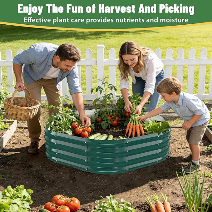 Hexagon Raised Garden Bed, 48 Inch Diagonal & 12 Inch Tall, Galvanized Steel Planter Box with Wave-Shaped Metal Panels for Outdoor Flower,Tree,Herb & Vegetable Garden (Dark Green, 4FT X 1FT)