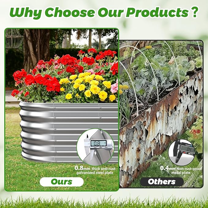 17" Tall Outdoor Garden Raised Garden Bed Kits, 5ft X 2ft Oval,0.8MM Thick Metal Raised Planter Bed/Ground Planter Box for Variety of Flowers,Herbs,Vegetables (Silver, 60X24X16.5 Inches)