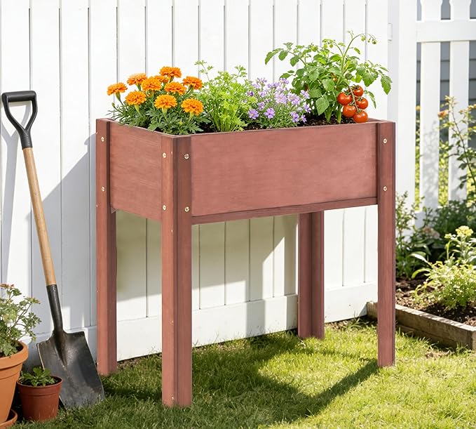 Raised Garden Bed with Legs, 31x16x31'', Outdoor Wood Elevated Planter Box, Thick Legs, w/Liner