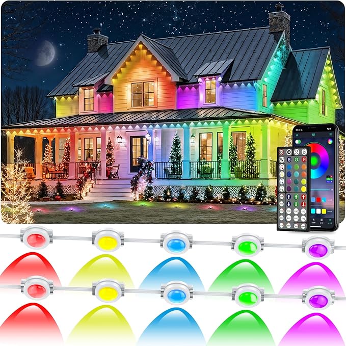 500FT Permanent Outdoor RGB Lights, IP67 Waterproof Smart Eave Lighting, with App/Remote Control Eaves Light, DIY LED Scenes Modes for House Roof Decor,Christmas,Party