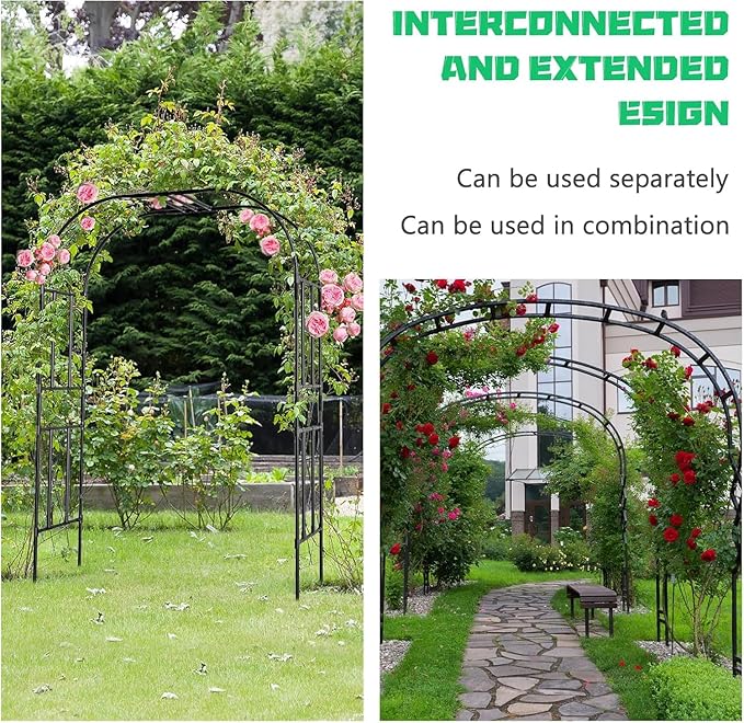 DoCred Large Garden Arch Trellis for Climbing Plants, 87 Inch Tall Metal Plant Support Trellis Archway for Climbing Vine Vegetable/Fruit/Flower Outdoor Yard Lawn Garden Arch Tunnel Trellis