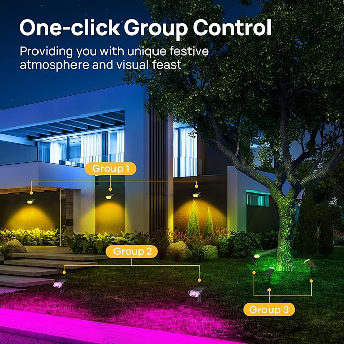Linkind Smart Solar Lights Outdoor SL5 with Motion Sensor, APP Control Color Changing Solar Spot Lights Outdoor, St. Patrick's Day Decorations, IP65 Landscape Lighting for Yard, Garden, Path(2 Pack)
