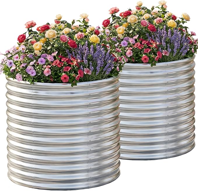 AHEONLAR 2 Pack 3x3x3ft Round Galvanized Raised Garden Bed Outdoor Metal Planter Bed Box for Vegetables Gardening