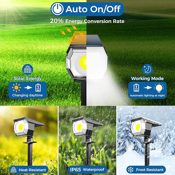 Peasur 12 Pack Solar Lights Outdoor, Solar Spotlights Outdoor Waterproof 3 Modes, 2-in-1 Auto On/Off Solar Spot Landscape Lighting Outside for Tree Plants Yard Garden Pathway