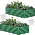 YITAHOME 6x3x2 ft 2pcs Galvanized Raised Garden Bed Kit, Large Metal Planter Box with Gloves & Support Rod, Outdoor Flower Bed for Plants Vegetables, Green