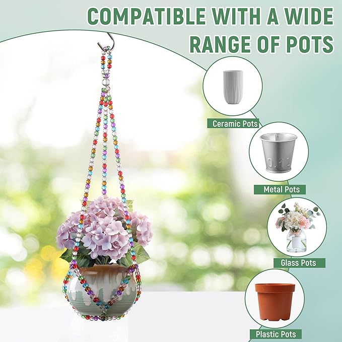 2 Pack Macrame Plant Hanger, Handmade Glass Bead Plant Hanger Colorful Decorative Bohemian Hanging Planter Holder for Indoor and Outdoor Home Garden Decor. Does Not Include Flower Pot.(17''/21'')
