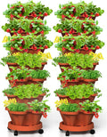 7 Tiered Strawberry Vertical Planter 2 Pack, Stackable Tower Garden Planter Herb Garden Planter with Movable Casters and Bottom Saucer Indoor and Outdoor - Terra Cotta