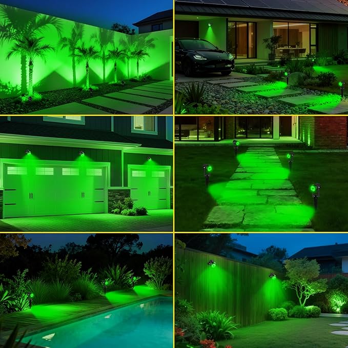 T-SUN Green Solar Spotlights, 2-in-1 Outdoor Waterproof Solar Landscape Spotlights for Garden, Yard, Halloween, Christmas Decor(Green)