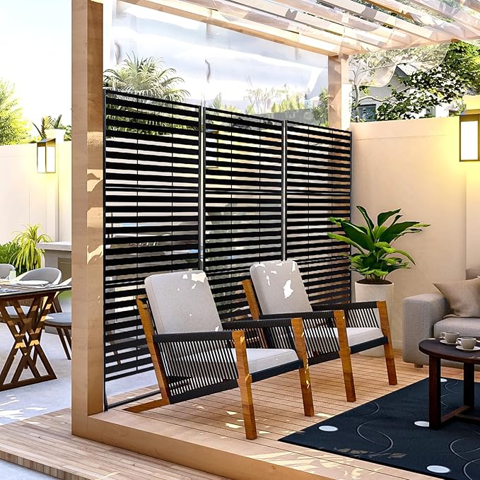 VINGLI Metal Privacy Screen for Outdoor, 72" x 49" Freestanding Privacy Fence Panels, Decorative Room Divider for Patio, Deck, Balcony, Pool