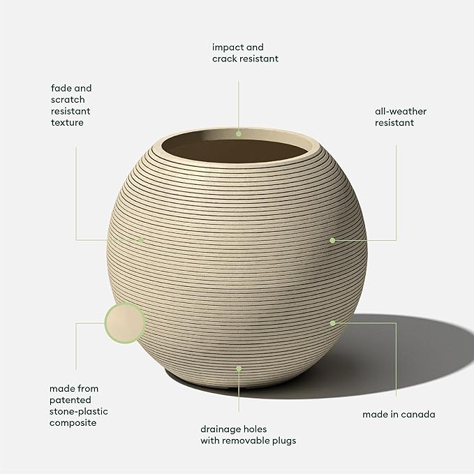 Veradek Strata Series Sphere Round Planter for Patio & Backyard | Durable Plastic-Stone Material | Modern Décor for Tall Trees and Plants