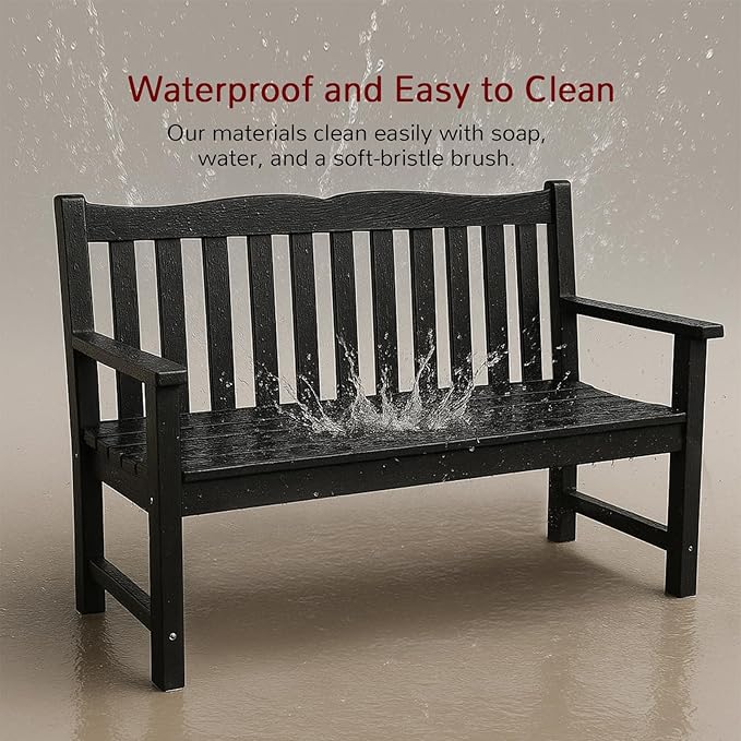 Stoog All-Weather 2-Person Outdoor Bench, 800 lbs Capacity HIPS Plastic Garden Bench for Patio, Backyard, Porch and Park, Never Fades & Rust-Proof, Black