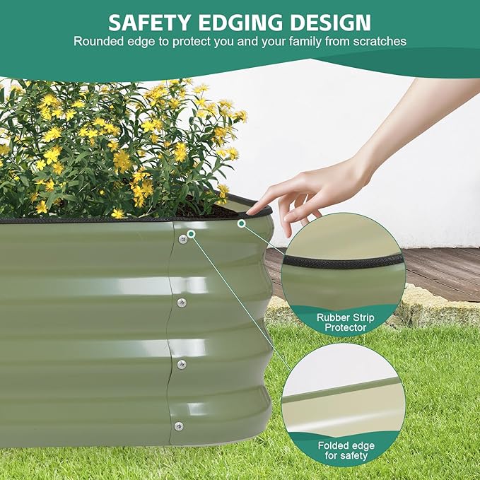 3 in 1 Galvanized Raised Garden Bed - 4x2x1ft (2Packs) Modular Planter Box Outdoor | Metal Raised Bed Kit with Bracing Rods for Gardening Vegetables Flowers Fruits Herbs (Green)