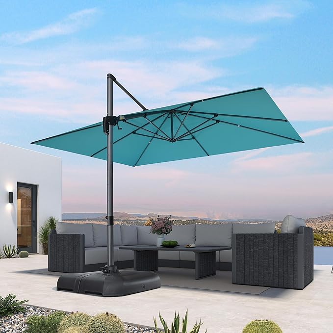 PURPLE LEAF 10' X 13' Patio Umbrella Outdoor Cantilever Rectangle Umbrella Aluminum Offset Umbrella with 360-degree Rotation for Garden Deck Pool Patio, Turquoise Blue