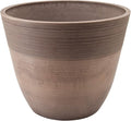 PSW Pot Collection FM30TP 12-inch Plastic/Stone/Wood Composite Large Ribbed Planter – No Drainage Hole (Drillable), Indoor/Outer Garden Pot for Foliage, Trees, Flowers, Ferns, Taupe