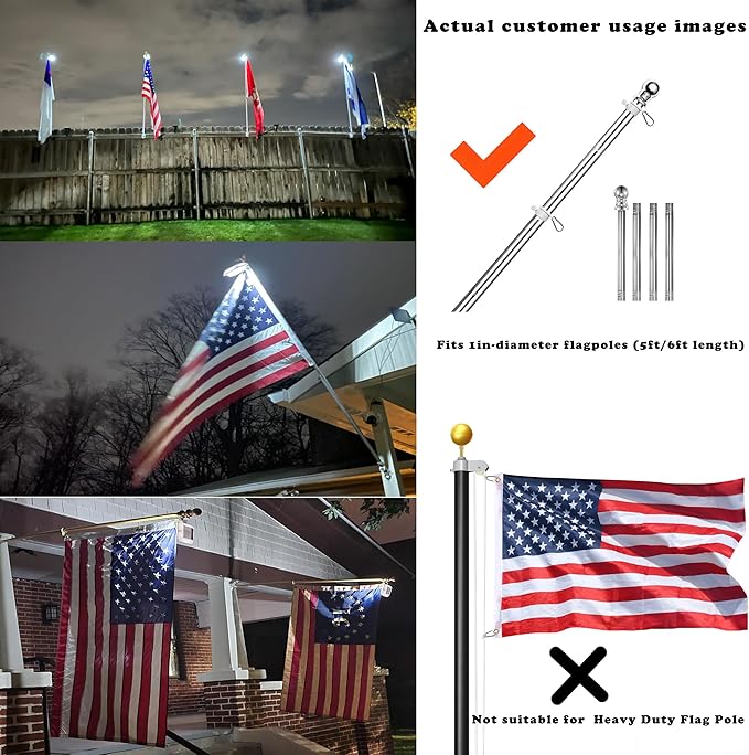 Solar Flag Pole Light, Bright White 6000k Flagpole Light Upgrade Solar Powered for 5ft 6ft Flag Pole,Waterproof Outdoor Dusk to Dawn Led Solar Lights,Outside House Garden Yard American Flags Decor