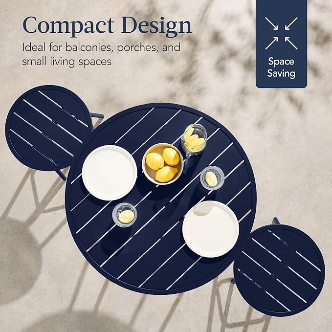 Best Choice Products 3-Piece Patio Dining Set, Bar Height, Outdoor Bistro Set, Outdoor Round Bar Table w/ 2 Bar Stools, Steel - Navy