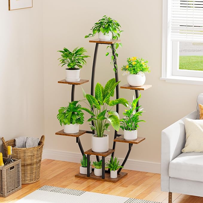 JUSTOGO Plant Stand Indoor with Grow Lights - 7 Tiered Large Plant Shelf Indoor, 47" Corner Plant Stands for Indoor Plants Multiple, Metal Plant Rack Flower Holder Display for Living Room, Home Decor