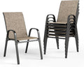 PHI VILLA Patio Chairs Set of 6, Outdoor Stackable Dining Chairs with E-Coating Metal Frame and Upgraded Textilene Fabric, All Weather Deck Chair 350 LBS Capacity for Porch Poolside Garden