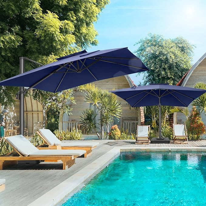 HOTEEL10x10ft Patio Umbrella Cantilever Umbrellas - Upgrade and Intensify - 360 Rotation and 5 Angles Adjustment - Aluminum Offset Pool Umbrella Outdoor Umbrellas for Patio Garden Pool