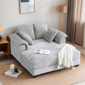 VINGLI 56" Oversized Chaise Lounge Chair, Light Grey Comfy Corduroy Chaise Sofa Recliner Bed Upholstered Sleeper Couch Bed with Throw Pillows and Armrests for Living Room, Movie Room, Bedroom