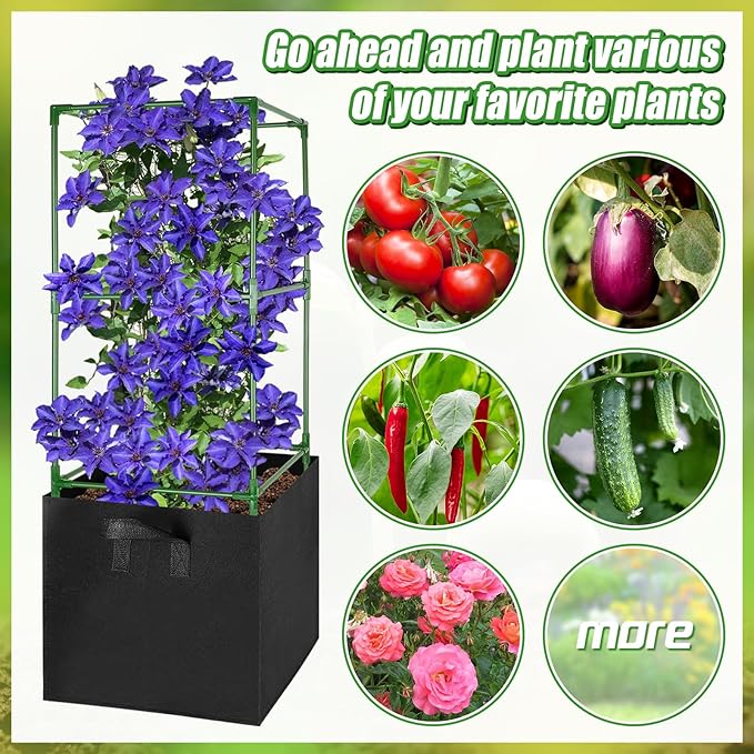 ANPHSIN 3 Sets Tomato Cages with 17 Gallon Grow Bags - 46'' Heavy-Duty Plant Support Trellis Tomato Planter Pots Kit, Garden Vegetables Cucumber Flowers Vertical Climbing Plants Vines