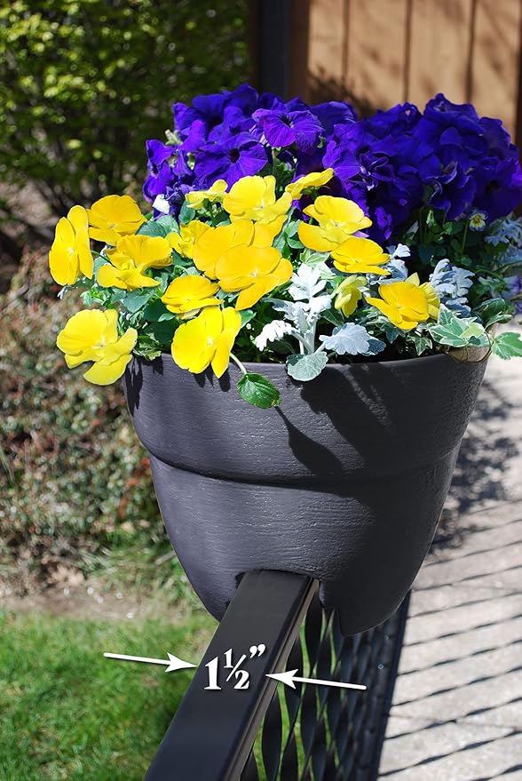 Emsco Group Bloomers Railing Planter with Drainage Holes- 24” W - Slate, Plastic
