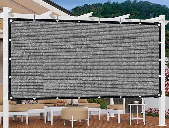10x12 FT Sun Shade Cloth with Grommets, Pergola Shade Cover Canopy, 90% Sunblock Fabric Fence Privacy Screens for Outdoor, Garden, Patio, Balcony, Carport, Porch, Deck (Gray)