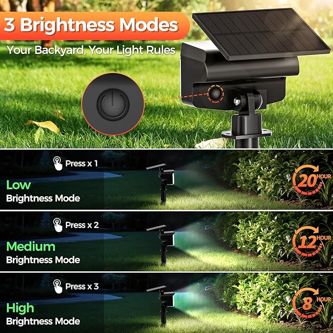 Solar Spot Lights Outdoor, 92 LEDs Landscape Lighting with 3 Lighting Modes and Auto On/Off, IP67 Waterproof Spotlights, Outdoor Solar Lights for Yard Garden, 8 Pack (Cool White)