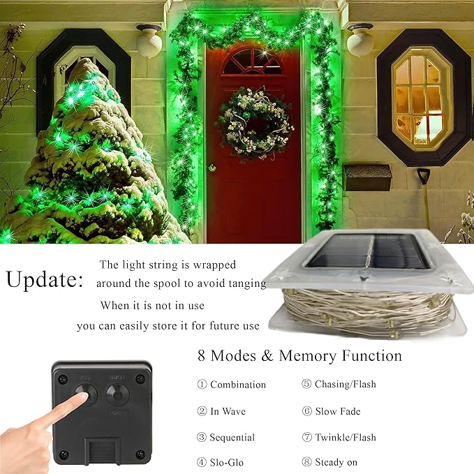 Joomer Green Solar Fairy Lights, 2-Pack Total 80FT 240LED Solar String Lights Outdoor Waterproof 8 Lighting Modes for Fence Party Garden Patio Yard Home Holiday Tree St. Patrick's Day Decoration