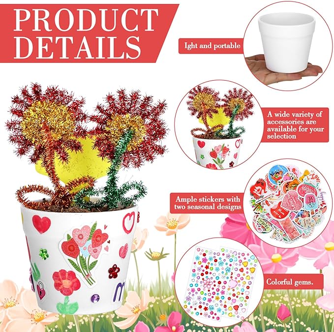 Funnymoom 48 Set Paintable Flower Pot Craft Kit DIY Spring Pots Craft for Mom with Watercolor, Pen Stickers, Plant Labels Garden Growing Kits for Spring Mother's Day Fun Activity