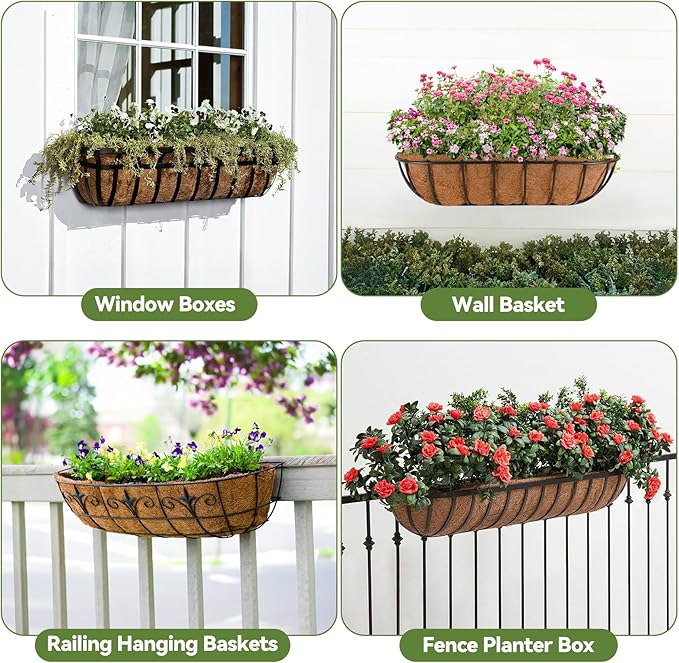 2Pcs Trough Coco Liner 24" Coco Coir Liners for Planters, Liners for Window Boxes Liners, Wall Basket Planters, Railing Hanging Baskets, Garden Planter Baskets