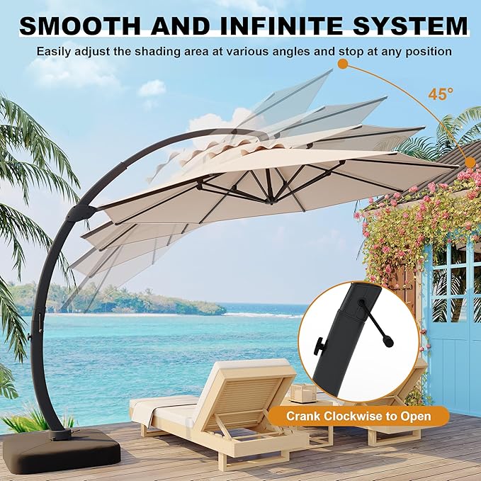 GarveeLife 11FT Cantilever Patio Umbrella With Base Included, Cantilevers Outdoor Umbrella Heavy Duty Offset, Aluminium Curved Cantilever Umbrella