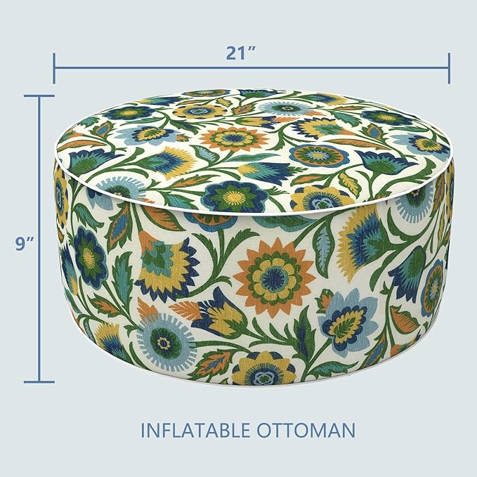 LVTXIII Inflatable Stool Ottoman Footrest with Handle, Decorative Fade-Resistant Foot Stool, Indoor or Outdoor Pouf for Home Garden and Camping Use, D21 x W 21 x H9, Fiesta Floral